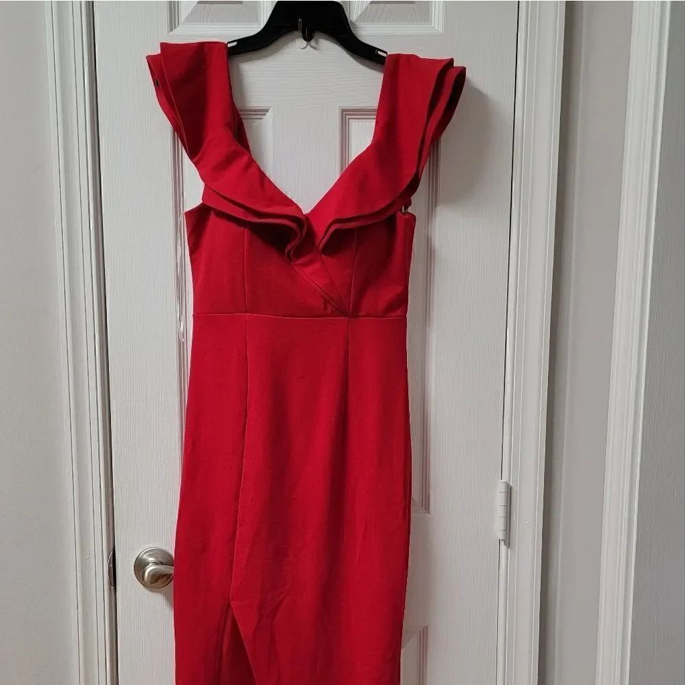 Hello Molly Red Ruffle Slit Dress 8 - Picture 2 of 9
